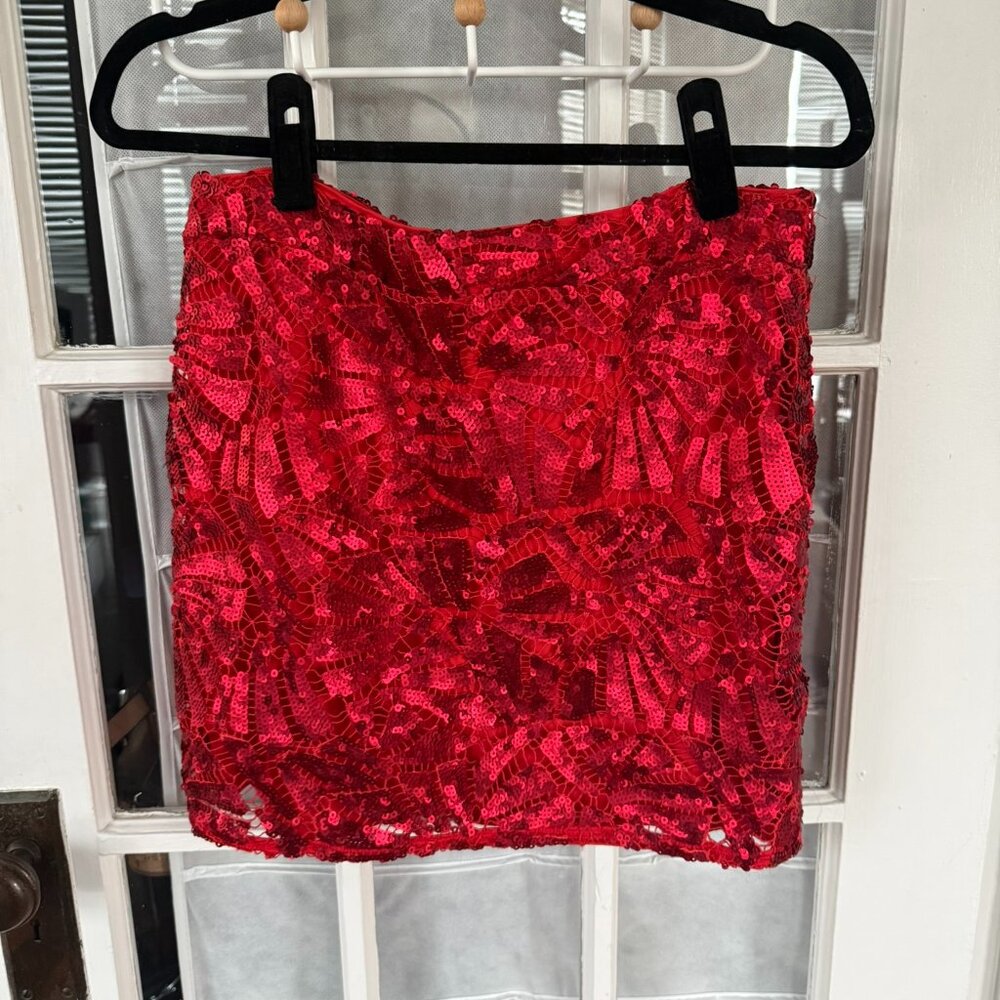 H&M Red Sequin Mini Skirt - Size S (Closet closing permanently 5/15!)